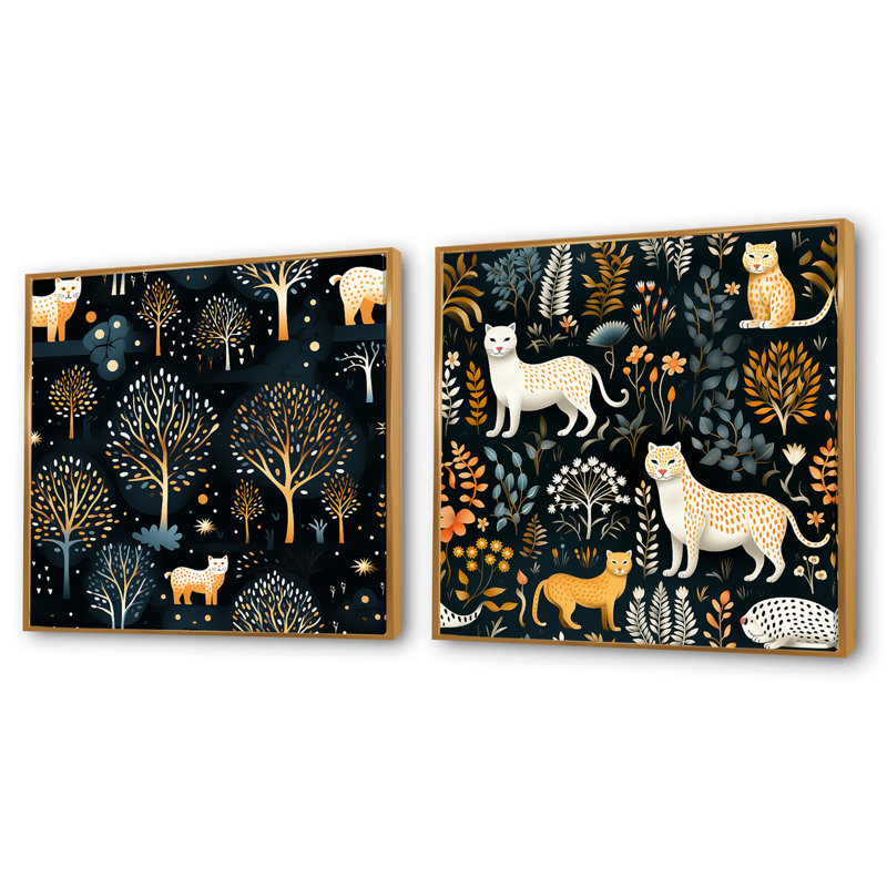 Ensemble de 2 animaux bleus, mystiques et mystiques, Cadre flottant doré, H 16 po x l 33 po