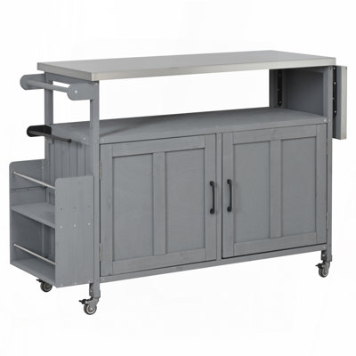 Foldable Outdoor Kitchen Island Patio Mobile Kitchen Cart Portable Outdoor Cooking Island with Lockable Wheels
