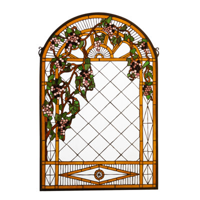 24" Wide X 36" High Grape Diamond Trellis Stained Glass Window