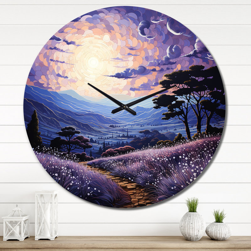 Horloge murale lavande enchantée pointillisme III - paysages, Très grand