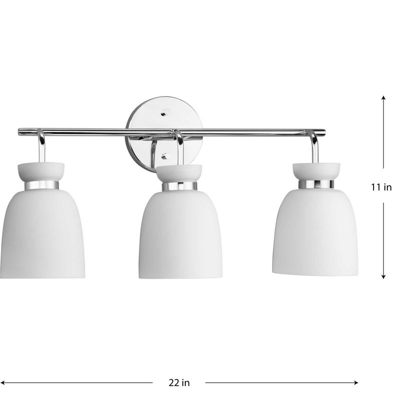 Lexie Polished Chrome 3-Light Vanity with Opal Glass Shades