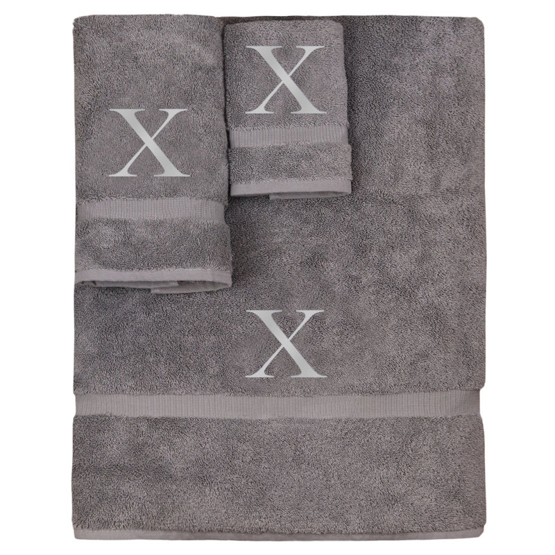 Ensemble de serviettes monogrammées - ensemble de 3 - lettre-bloc, X, Gris / Argent