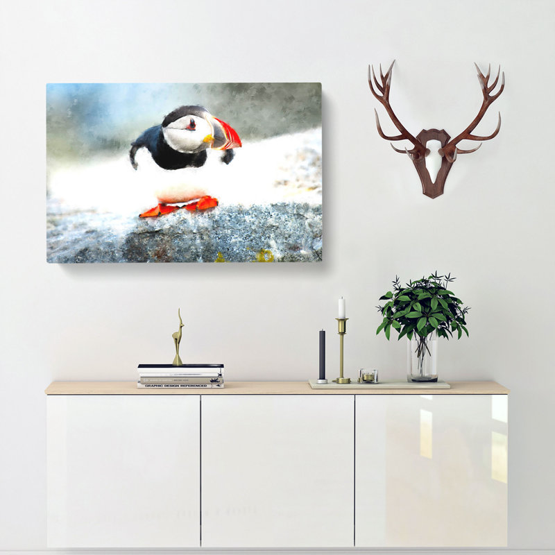 Atlantic Puffin - Wrapped Canvas Painting, 50cm H x 76cm W x 3cm D