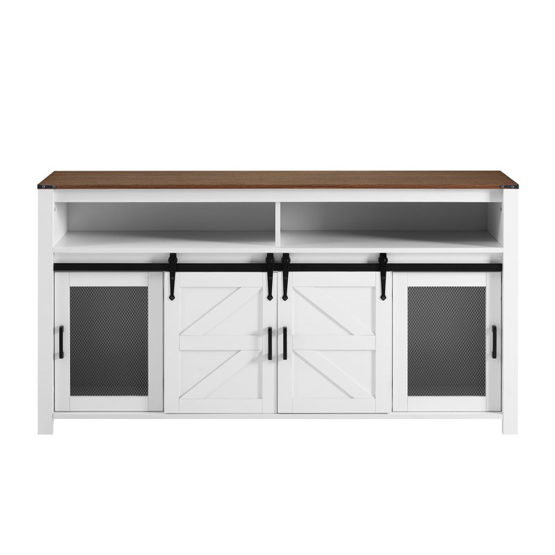 59.3''Sideboard With Sliding Barn Door And Mesh Panels, White