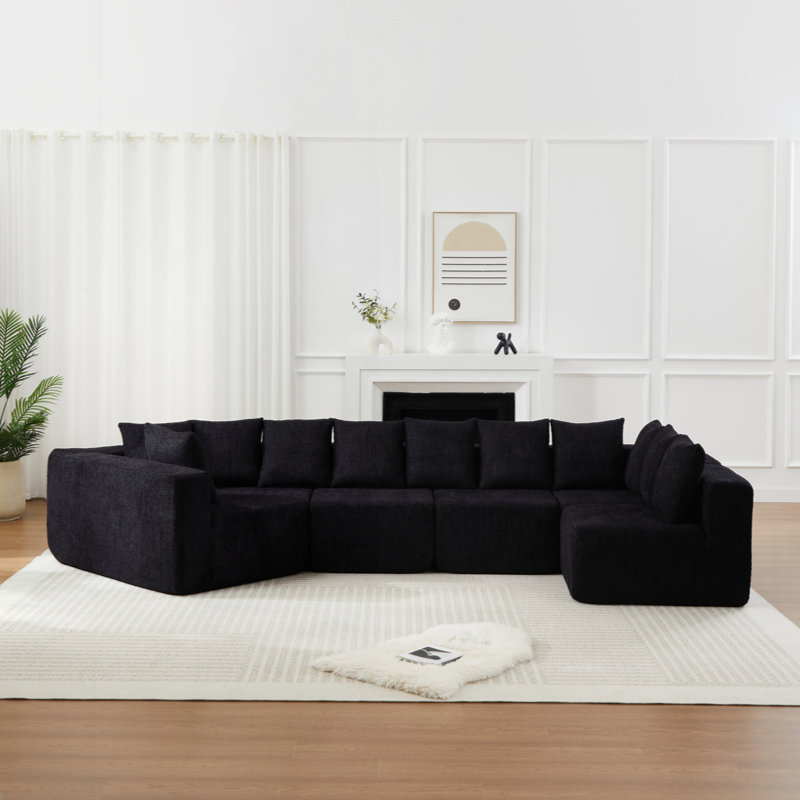 Canapé modulaire extra large en L à assise profonde en tissu chenille modulaire avec 11 coussins inclinables incurvés sur le plancher sans assemblage requis