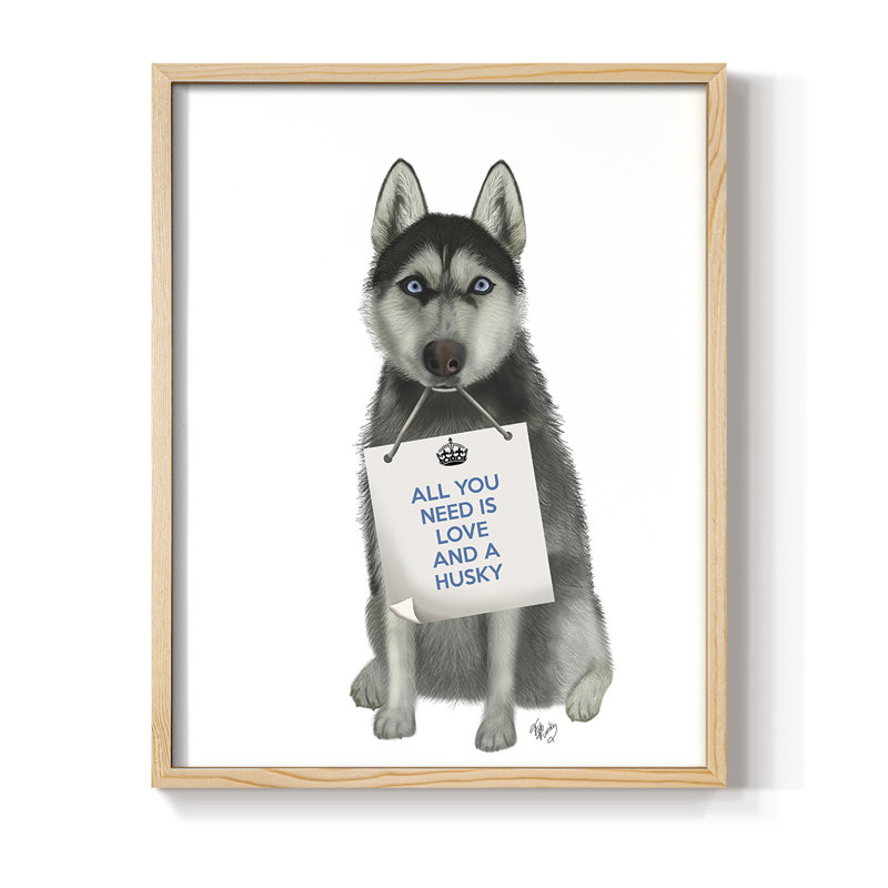 «Love and Husky», reproduction encadrée - bois massif, H 15 po x l 12 po