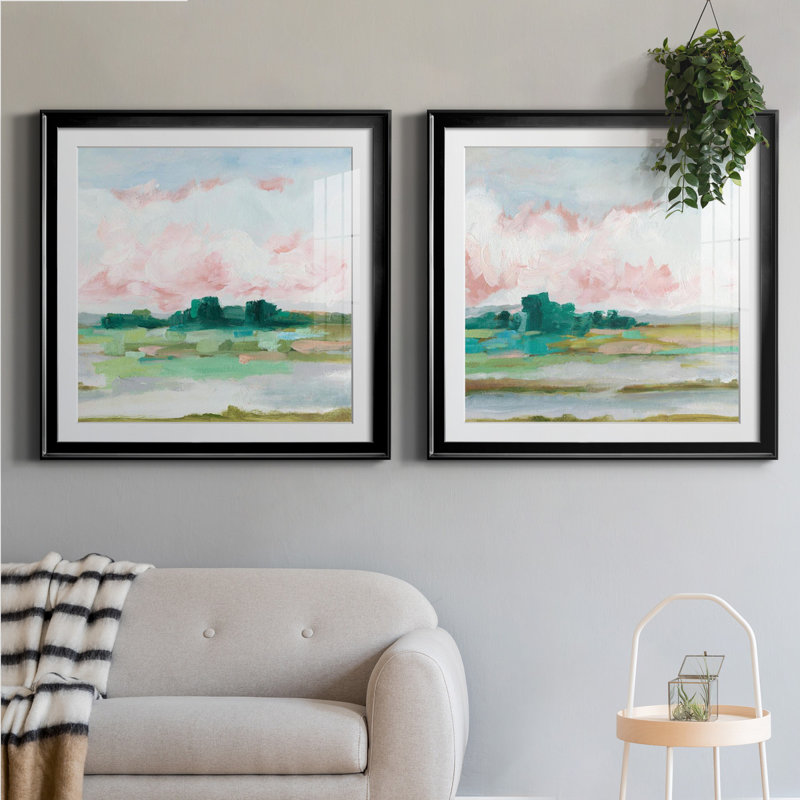 «Pink Marsh I», ensemble de 2 reproductions d'aquarelles conçues par J Paul, H 26,5 po x l 53 po, Noir