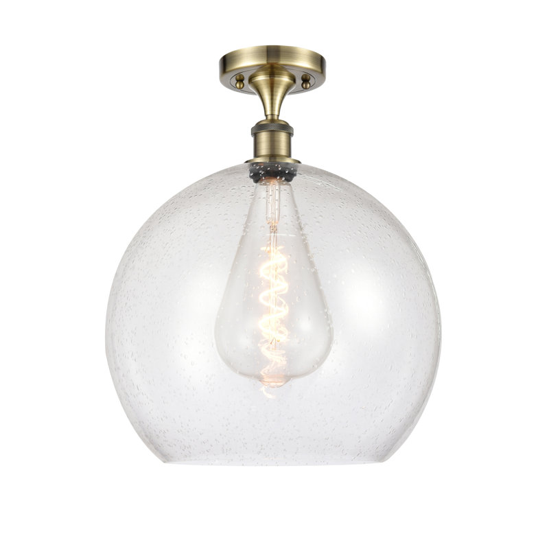 Plafonnier semi-encastré 1 lumière, Laiton antique, DEL, H 18,38 po x l 13,75 po x P 13,75 po