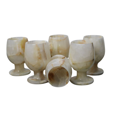 Set of 6 Handmade Natural Marble Wine Glasses – Light Green Stone Drinkware Set
