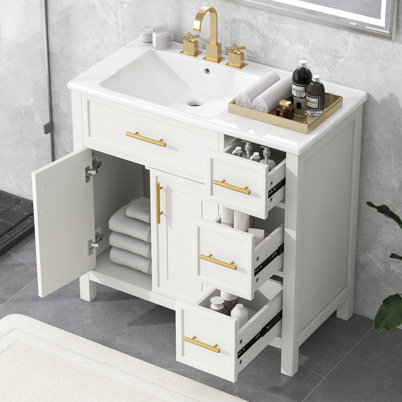 Meuble-lavabo en bois 36 po avec lavabo 36 po, 2 portes et 3 tiroirs