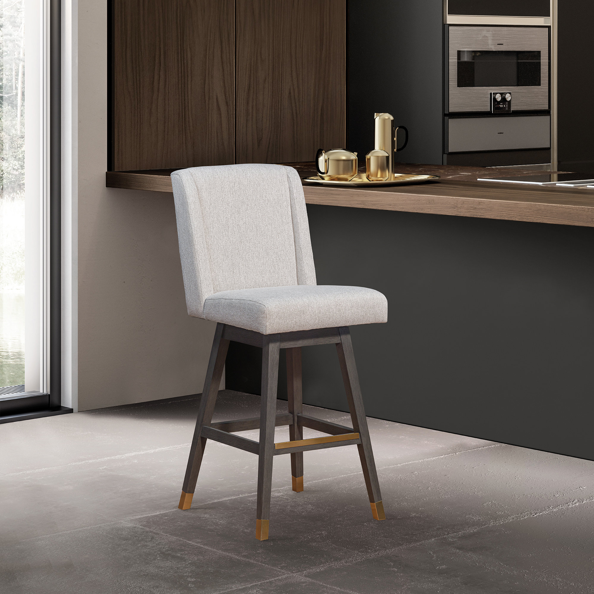 Albemarie Swivel Stool, Bar Stool (30” Seat Height), Gray, Taupe Performance