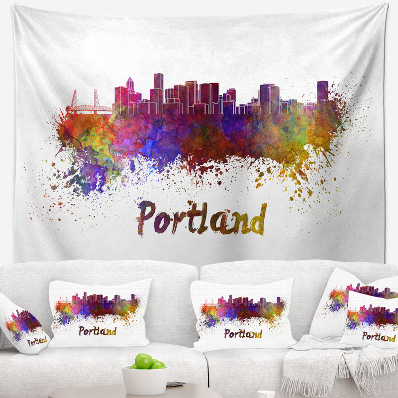 Tapisserie de skyline de portland Cityscape, H 32 po x l 39 po