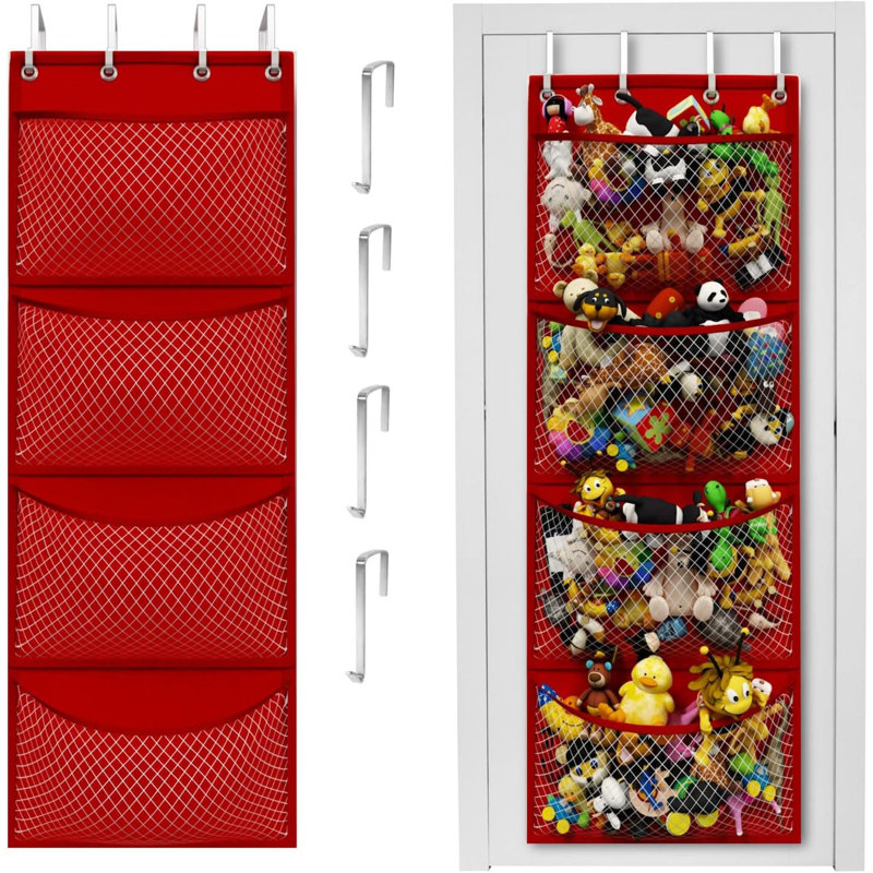 Fabric Wall Organizer with Wall Baskets, Red