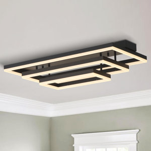 Mirvete 3-Light LED Flush Mount 31.5 Inch Rectangle Ceiling Fixture Remote Dimming
