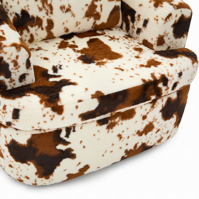 Fauteuil demi-tonneau pivotant rembourré, Beige / fausse fourrure brune, 1