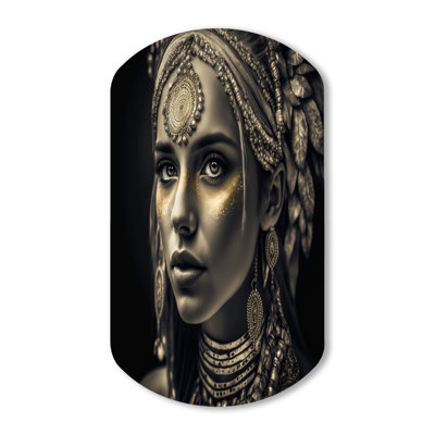 Femme bohémienne traditionnelle coiffe rétro or V - femme bohème cylindrique art mural asymétrique en métal