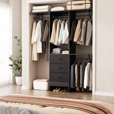 Adjustable Wooden Closet System Up to 59"W with Storage & Fabric Drawers