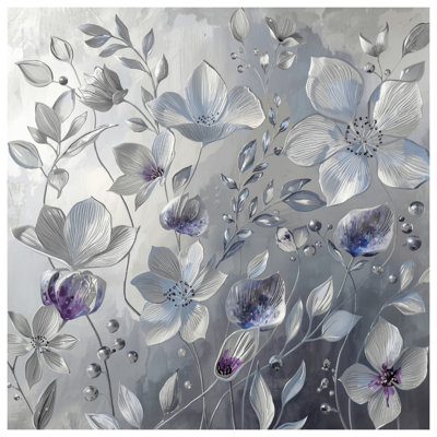 Gray White Flowers Bath Mat