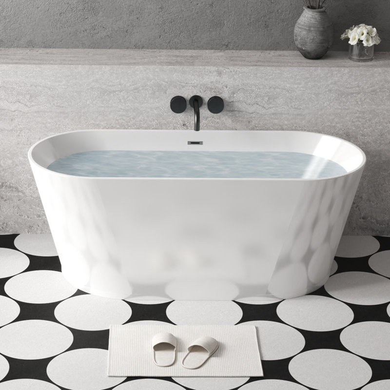 Baignoire autoportante 67 po en acrylique, 67 po, blanc brillant, drain chromé Toe-tap, certifié cUPC