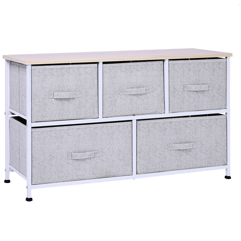 Commode de rangement de chambre à coucher grise - 5 tiroirs pour une tour de salon de 40 po avec cube