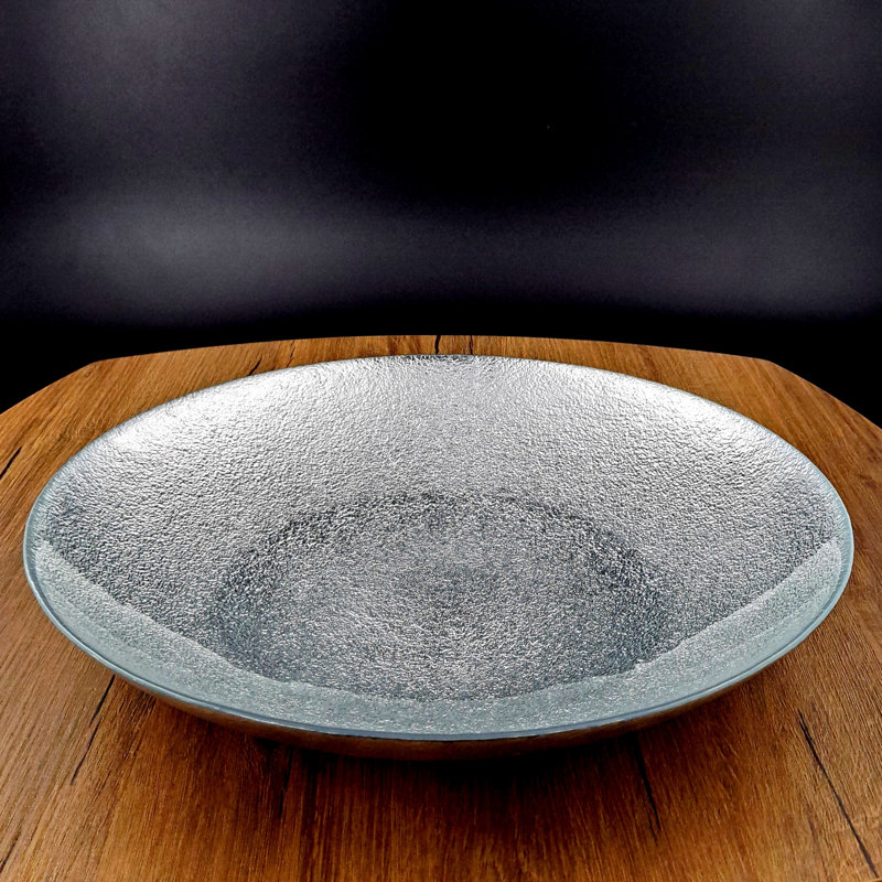 Assiette décorative en verre argentée, H 3 po x l 13 po x P 13 po