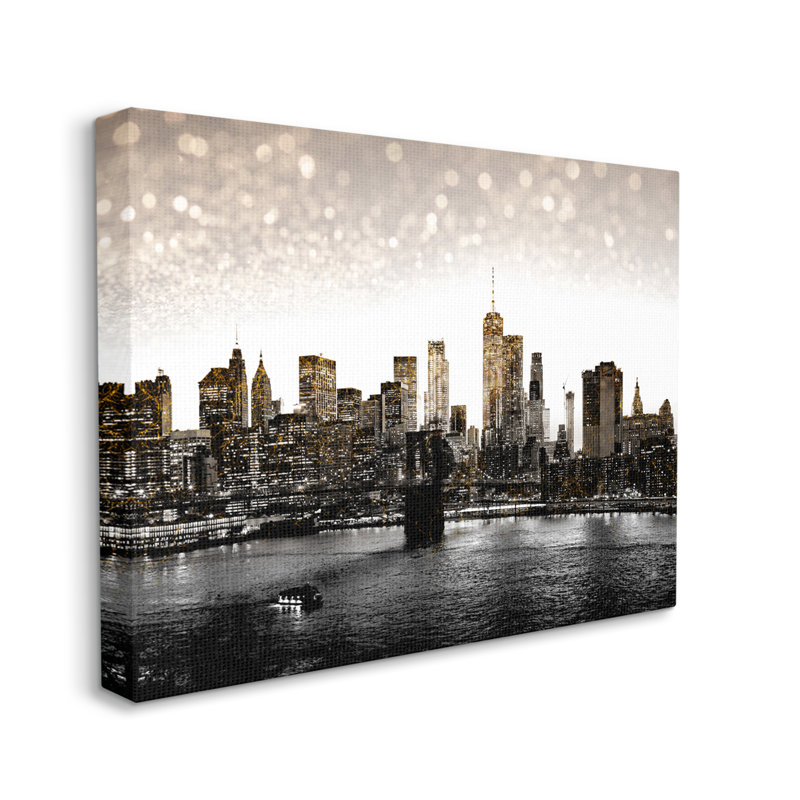 New York, soirée, horizon de la ville, pont de Brooklyn, Manhattan, ferme rustique surdimensionnée, estampe numérique, art texturé par Ziwei Li