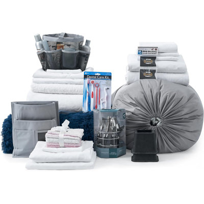 DormCo Packs 44 Piece Complete College Dorm Room Essentials and Luxury Twin XL Bedding Set