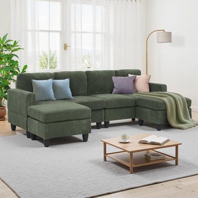 Canapé modulaire en velours côtelé avec repose-pieds, canapé modulaire avec accoudoirs carrés, idéal pour les salons et les salons, vert