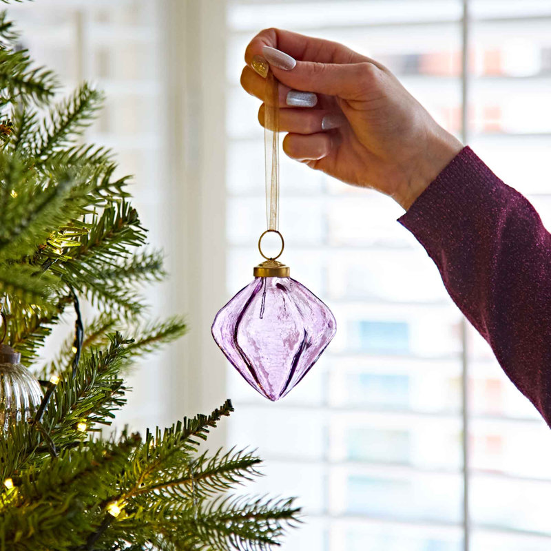 Coloured Recycled Glass Diamond Bauble, Purple