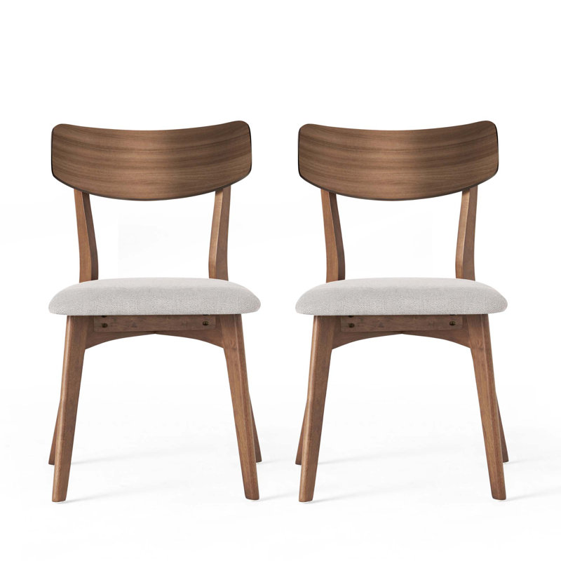 Ensemble de chaises de salle à manger rembourrées en tissu avec dossier et pieds en bois, Beige clair