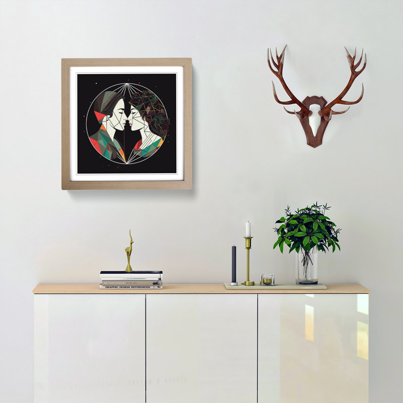 Lovers Geometric No.2 - Framed Print, Oak