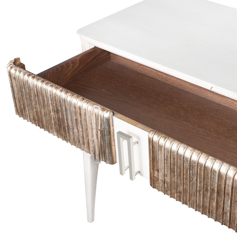  Table de chevet cannelée en nickel brossé - table de chevet moderne à 2 tiroirs avec rangement, façades de tiroirs texturées et finition en métal par Stanley Furniture