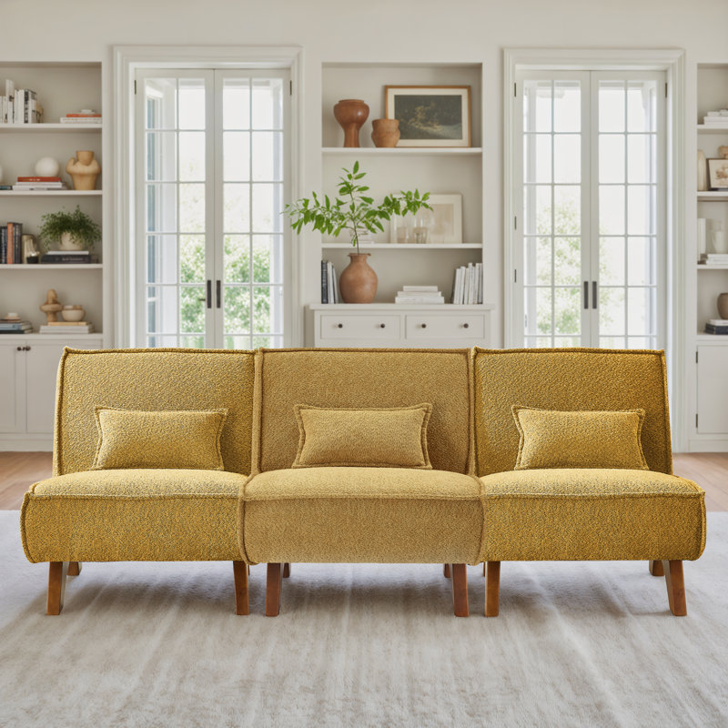 Canapé modulaire rembourré 3 pièces avec base en bois massif et coussins Drayk, Polyester jaune