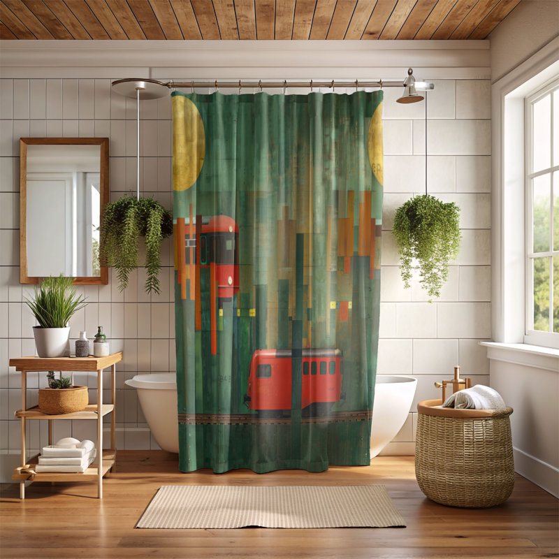 Rideau de douche Jazzy Train - Premium, H 74 po x l 71 po