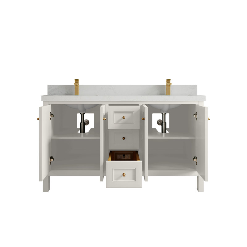 Nashville X P 22 po D Meuble-lavabo double avec 2 po Quartz, Albâtre, Quartz de Carrare