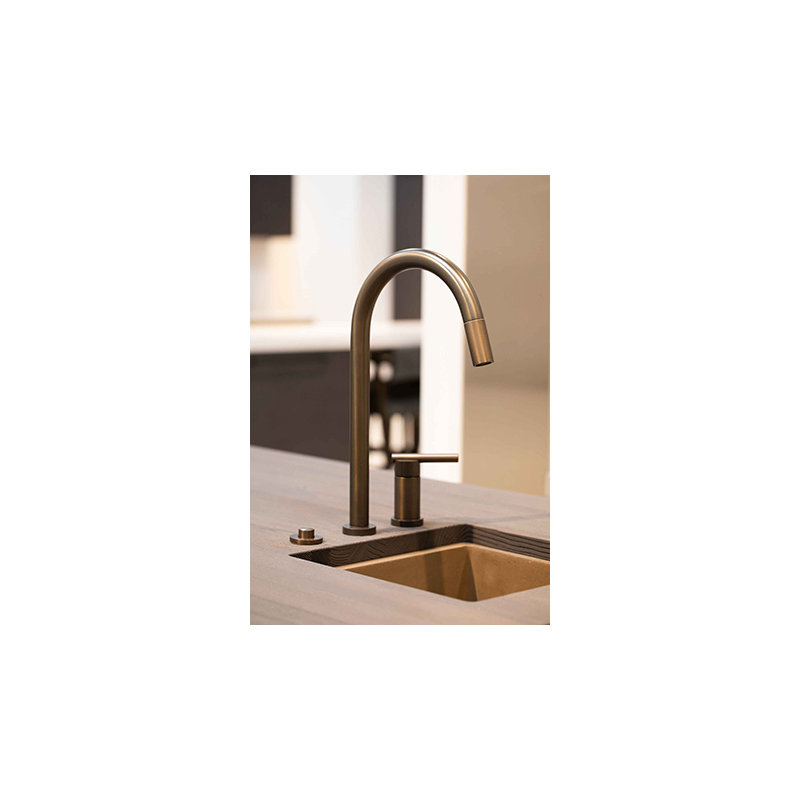 East Linear Pull Down Single Handle Kitchen Faucet, Satin Brass