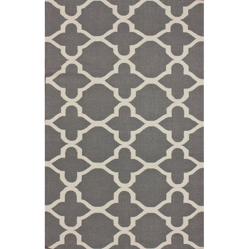 Tapis gris à motif de treillis marocain Manglo, 5 pi x 8 pi