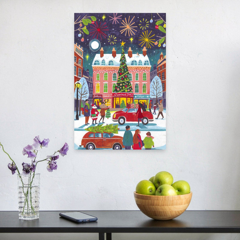 Untitled Abstract Contemporary Christmas Tree Winter Landscape Wall Art Print 1 Piece Wrapped Canvas Wall Art