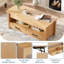 Table basse avec plateau relevable, table basse convertible avec plateau relevable en bois, 2 tiroirs et compartiment caché, table centrale avec rangement pour le bureau à domicile-1338525033