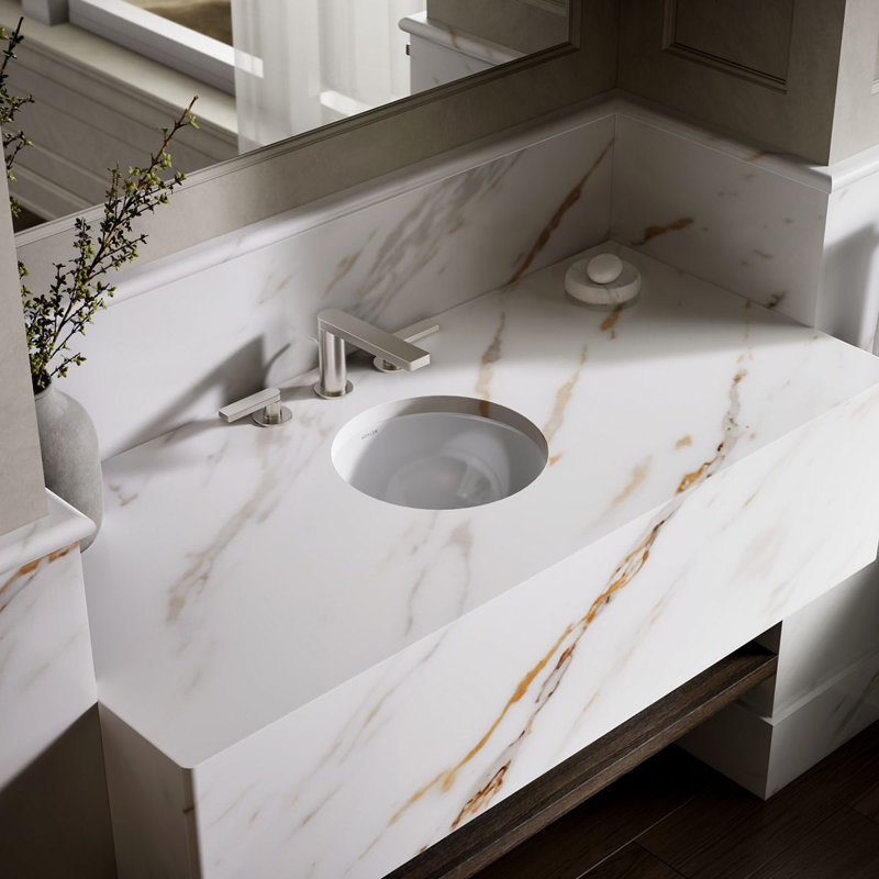 Compass® Ceramic Circular Dual Mount Bathroom Sink, White