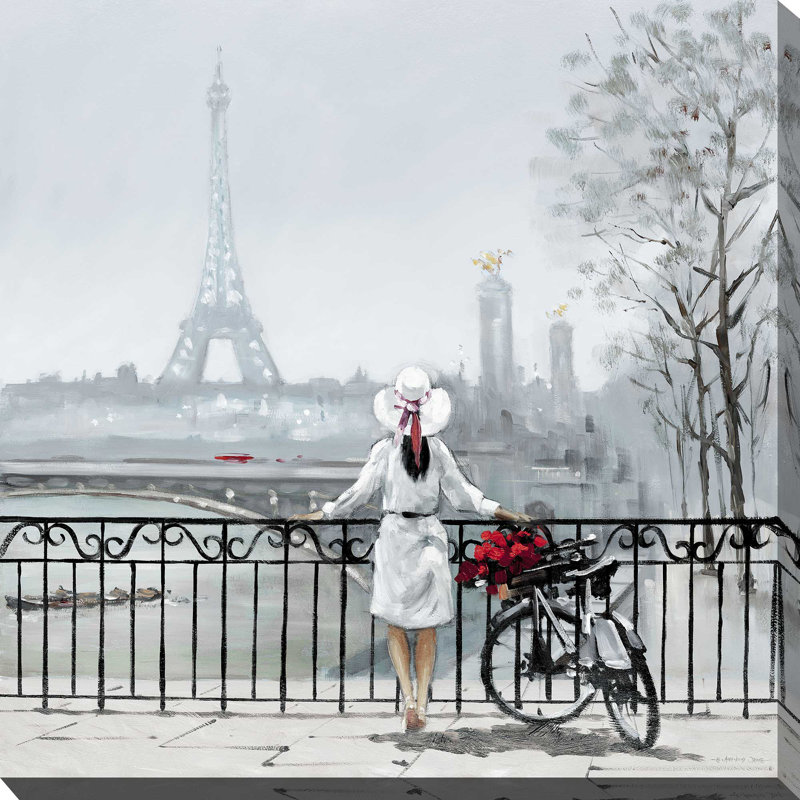 Dame à Paris - Peinture, L 18 po x H 18 po, Toile tendue