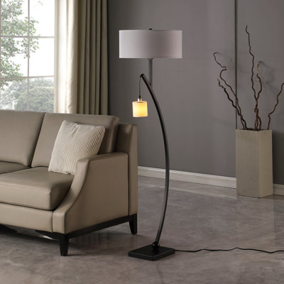 59" In Contemporary Dual Arc W/ Hanging Pendelum Lamp Metal Floor Lamp
