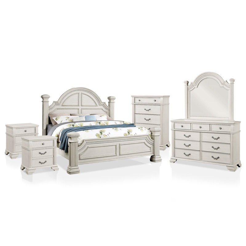 Ensemble de chambre à coucher en bois avec tête de lit en forme de cloche Adames, Blanc, Très grand californien