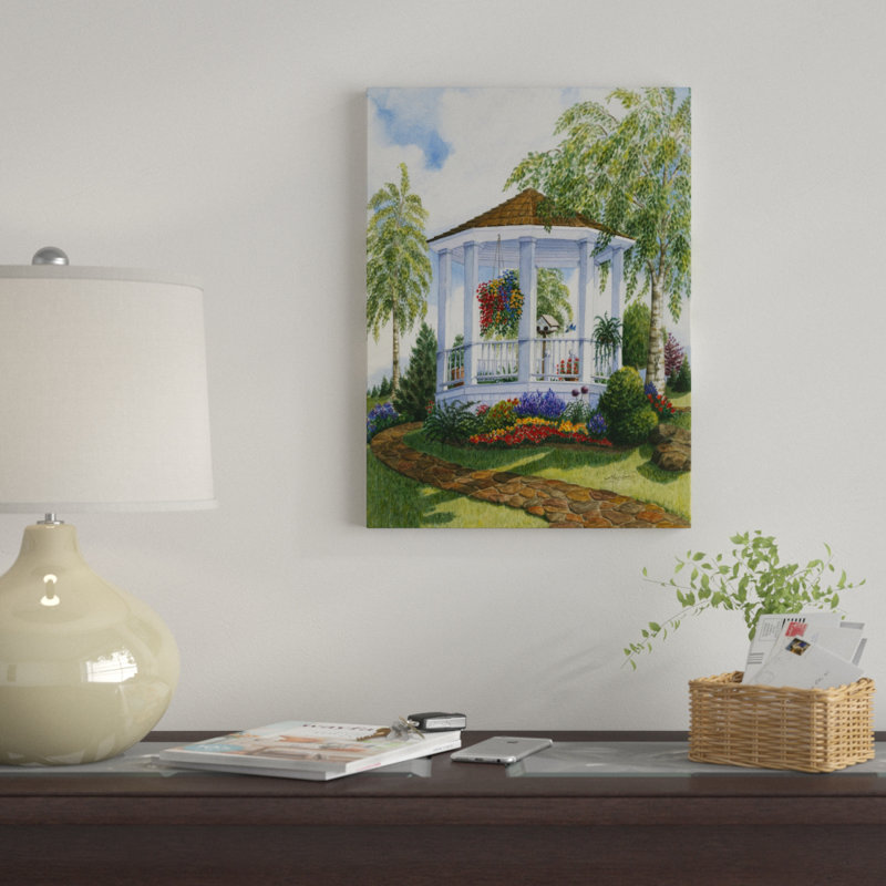« jardin pavillon jardin », reproduction de peinture à l’acrylique sur toile tendue, H 19 po x l 14 po x P 2 po
