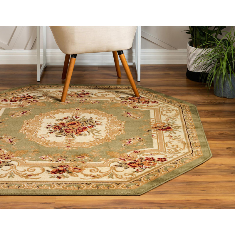 Debora Oriental Area Rug, Octagon 5'3" x 5'3", Green/Beige