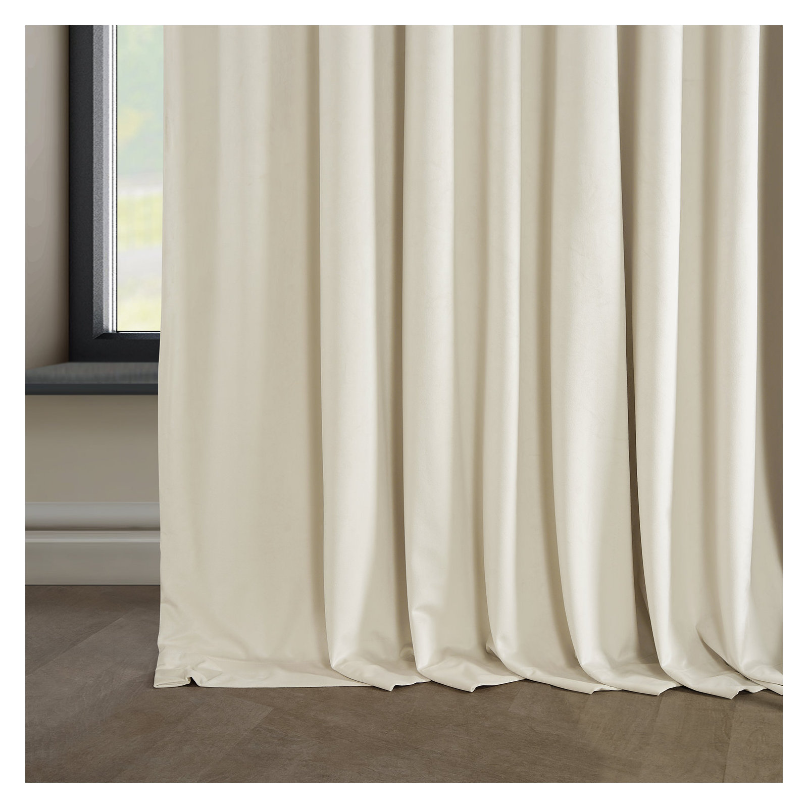 Loria Plush Velvet 100% Blackout Curtains For Bedroom, Living Room - Single Panel, 50" W x 108" L, Diva Cream