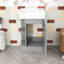 Meuble-lavabo en bois avec lavabo, tablettes de rangement et portes-157055879