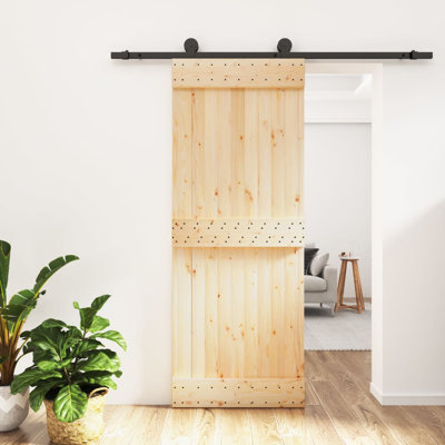Vidaxl Sliding Door With Hardware Set 80X210 Cm Solid Wood Pine