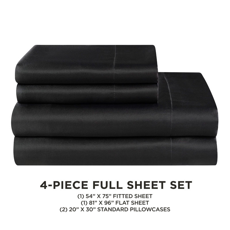 Juicy Couture Premium Silky Satin Sheet Sets, Black, Full Sheet Set with 2 Pillowcases