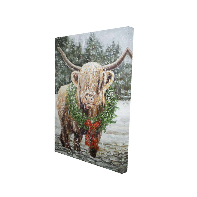 Highland Christmas Cow - Living Snow Snow Canvas Decor